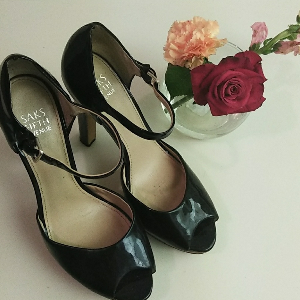 Saks Fifth Avenue patent black heels worn few time